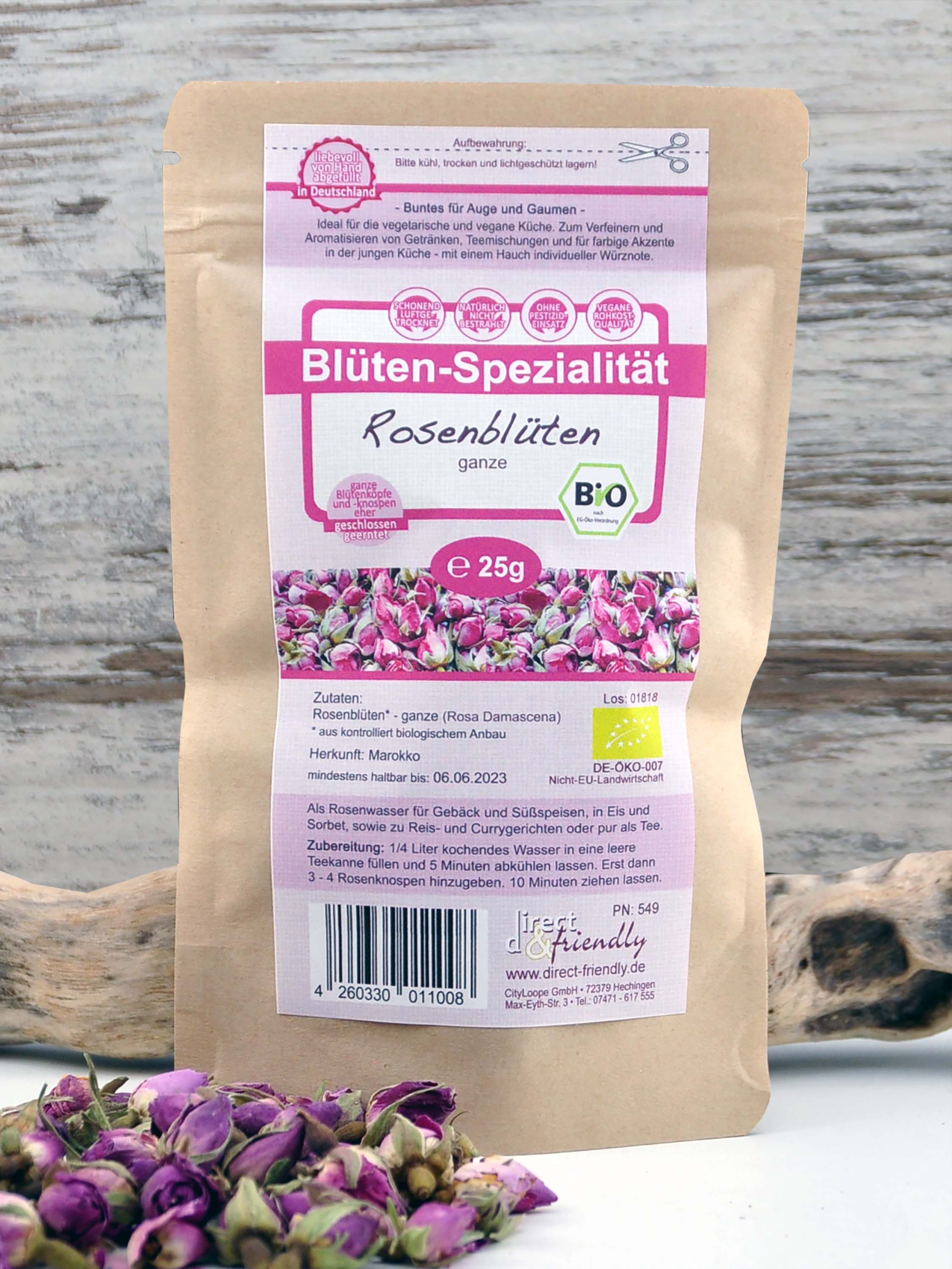Bio Rosenblüten - ganze, rosa Blüten (Knospen) - getrocknet