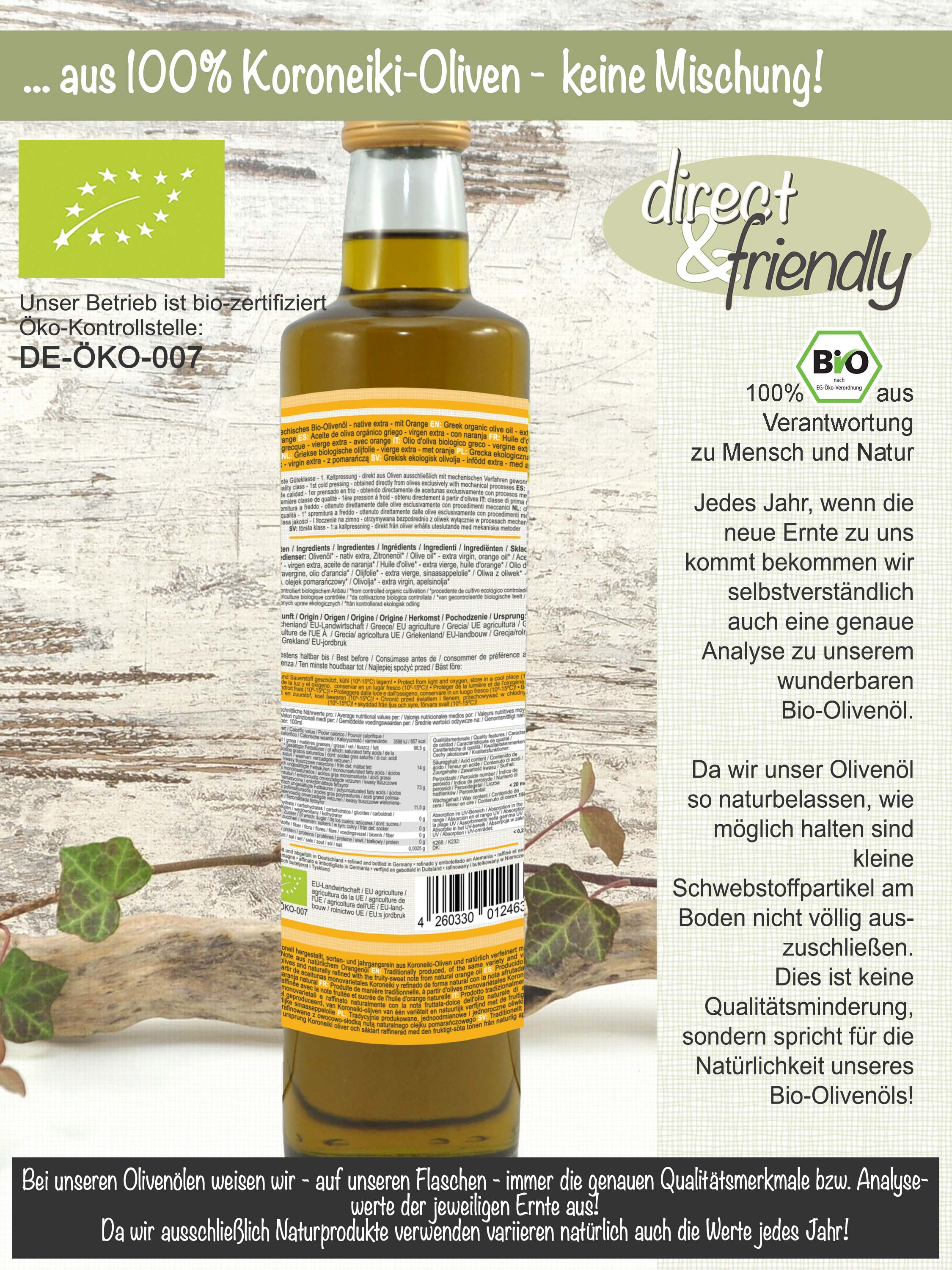 Extra natives Bio-Olivenöl mit Orange