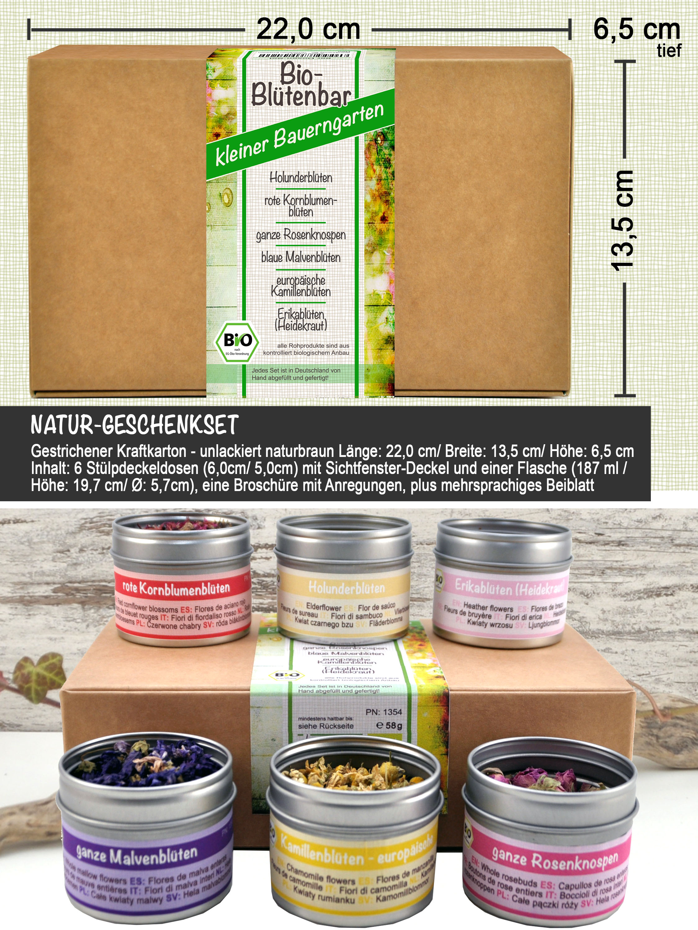 Kleiner Bauerngarten -  Bio Geschenkset mit 6 verschiedenen Bio Blüten