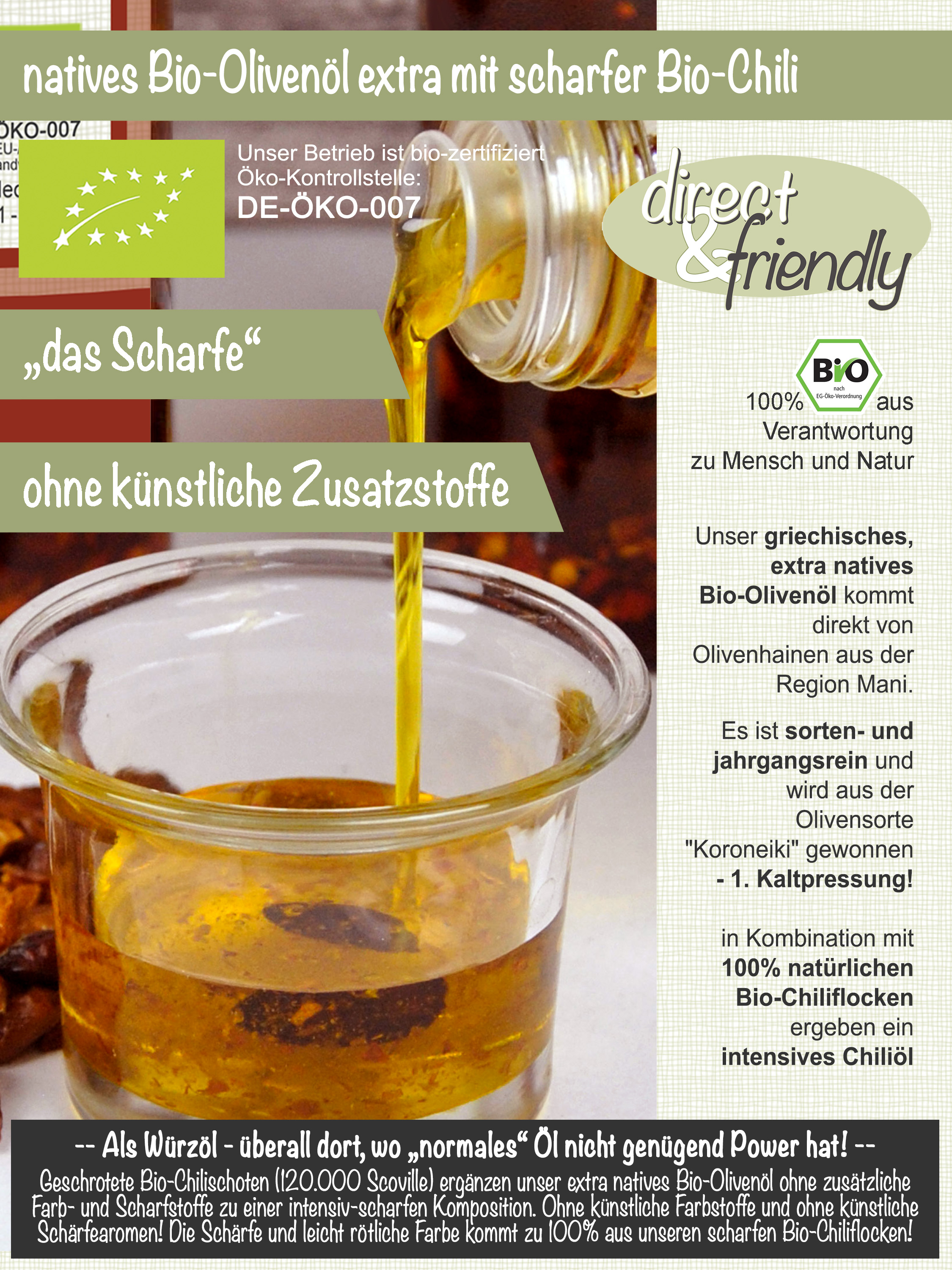 "unser Scharfes" extra natives Bio Olivenöl mit scharfer Chili