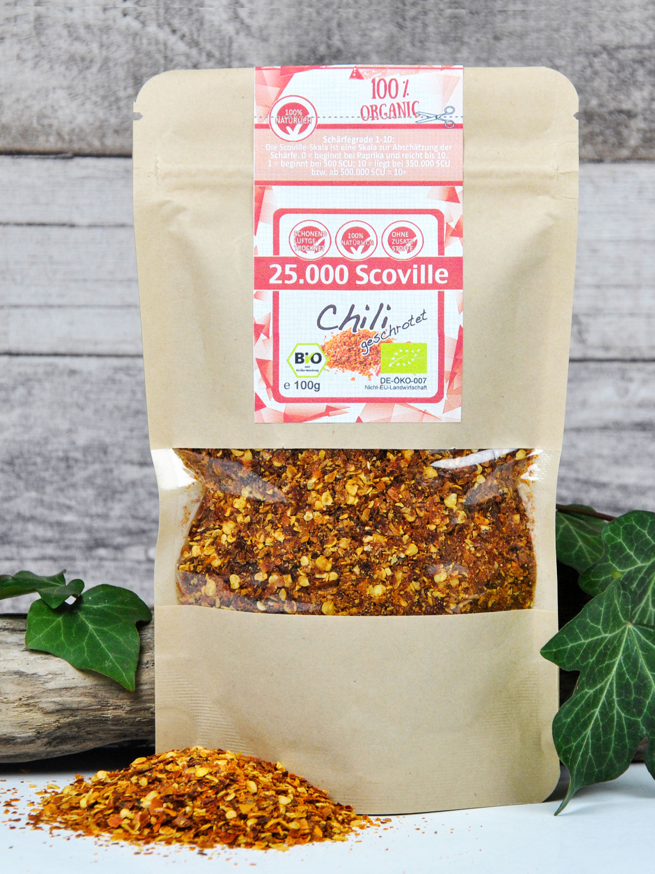 Bio Chili scharf - geschrotet, 25.000 SCU