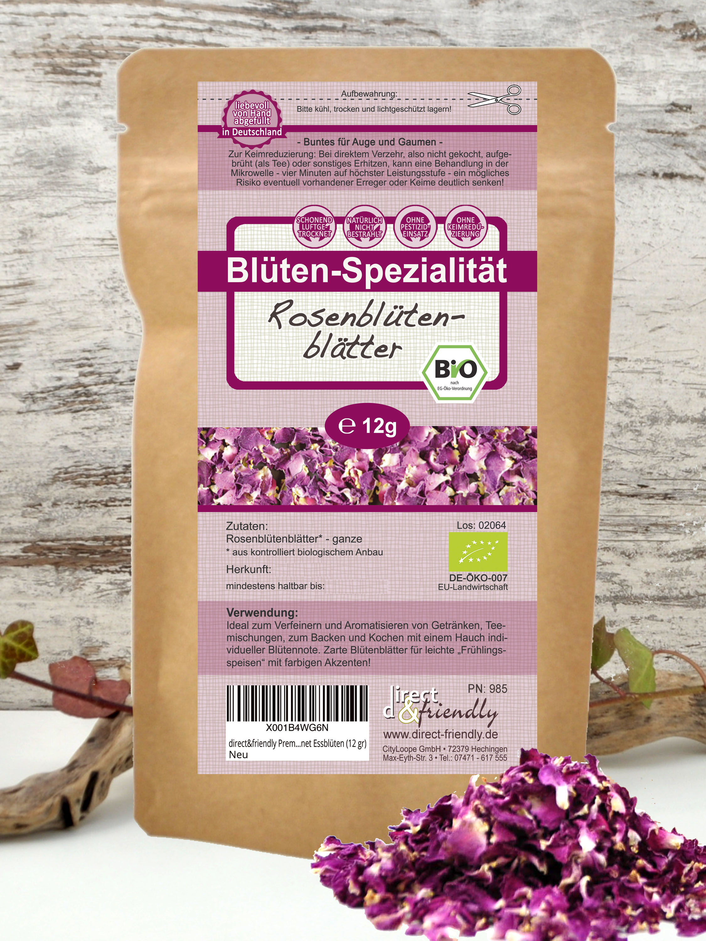 Bio Rosenblütenblätter (Damaszener Rose), dunkles rosa - getrocknet