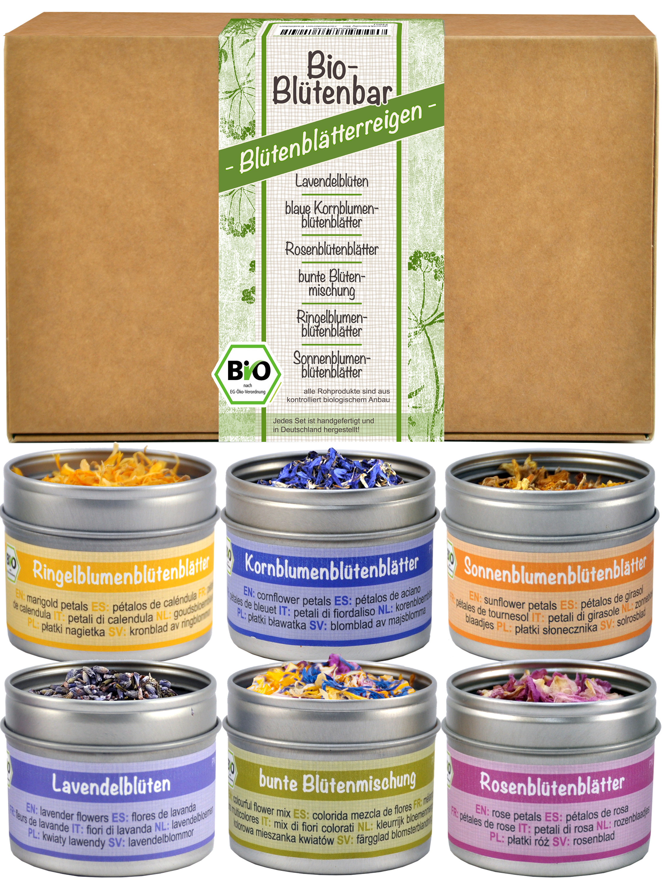 Blütenblätterreigen - Bio Geschenkset mit 6 verschiedenen Bio Blütenblätter