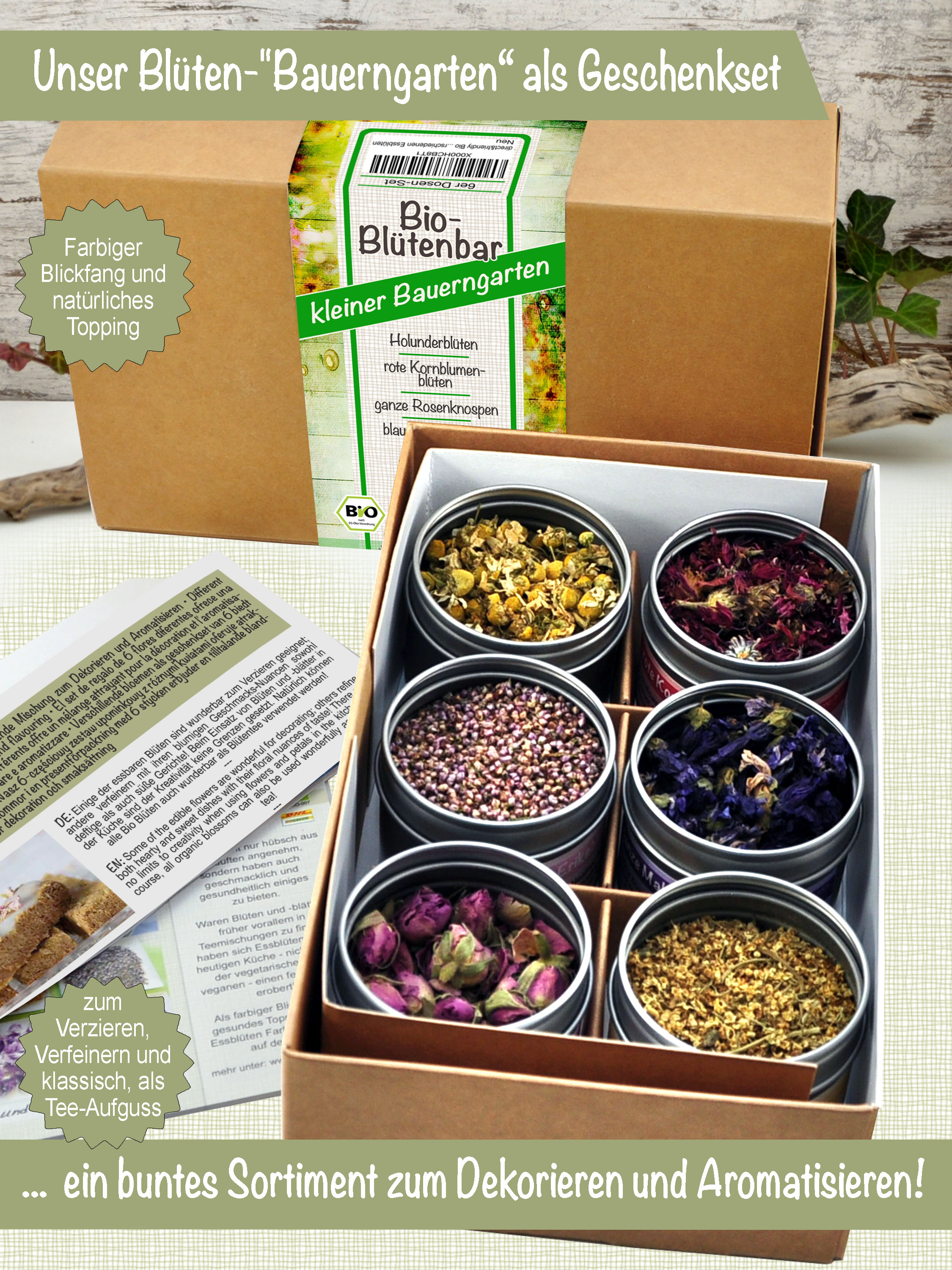 Kleiner Bauerngarten -  Bio Geschenkset mit 6 verschiedenen Bio Blüten