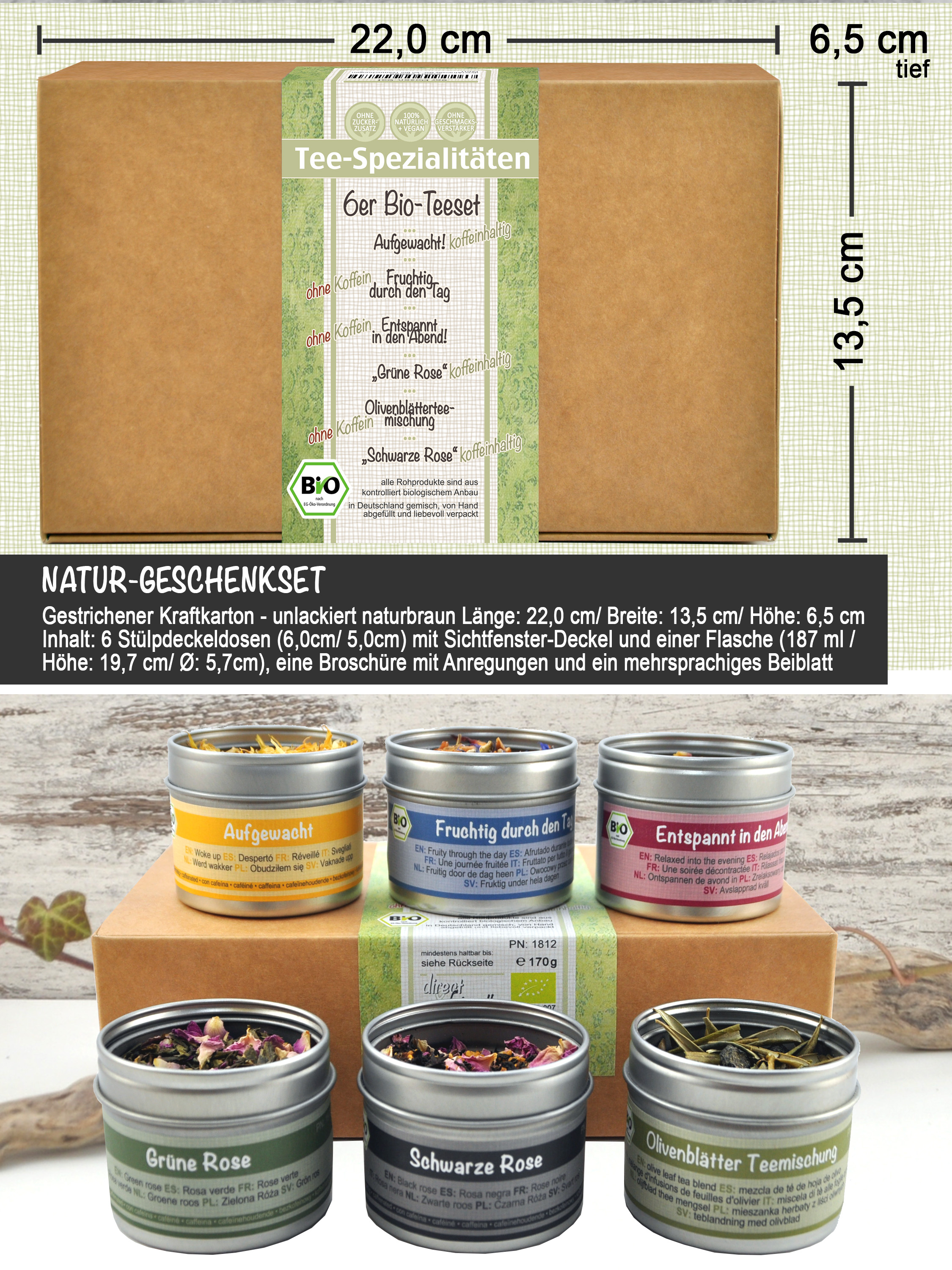 6er Bio Tee-Geschenkbox - für große Teeliebhaber mit 6 verschiedenen Teesorten