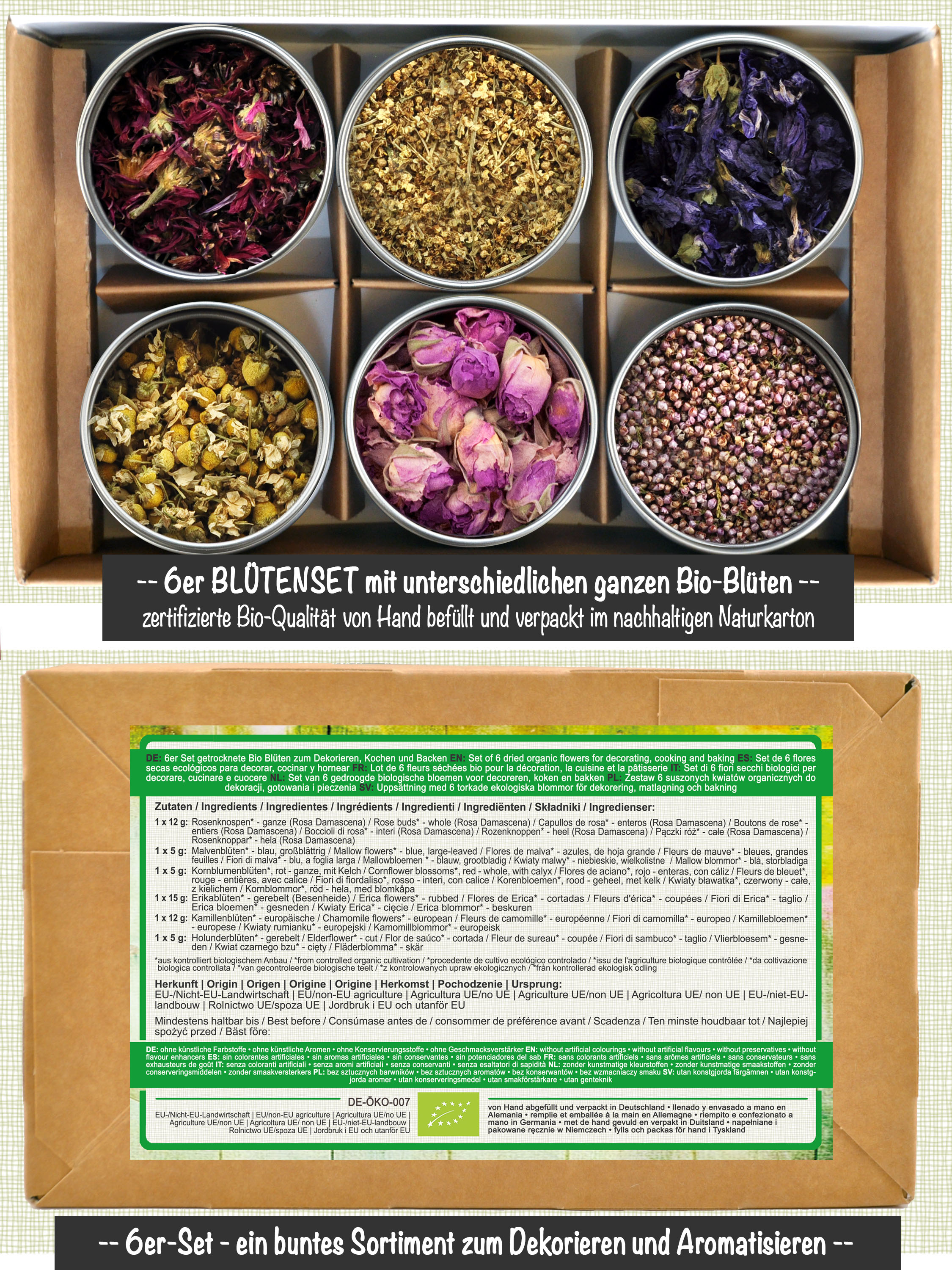 Kleiner Bauerngarten -  Bio Geschenkset mit 6 verschiedenen Bio Blüten