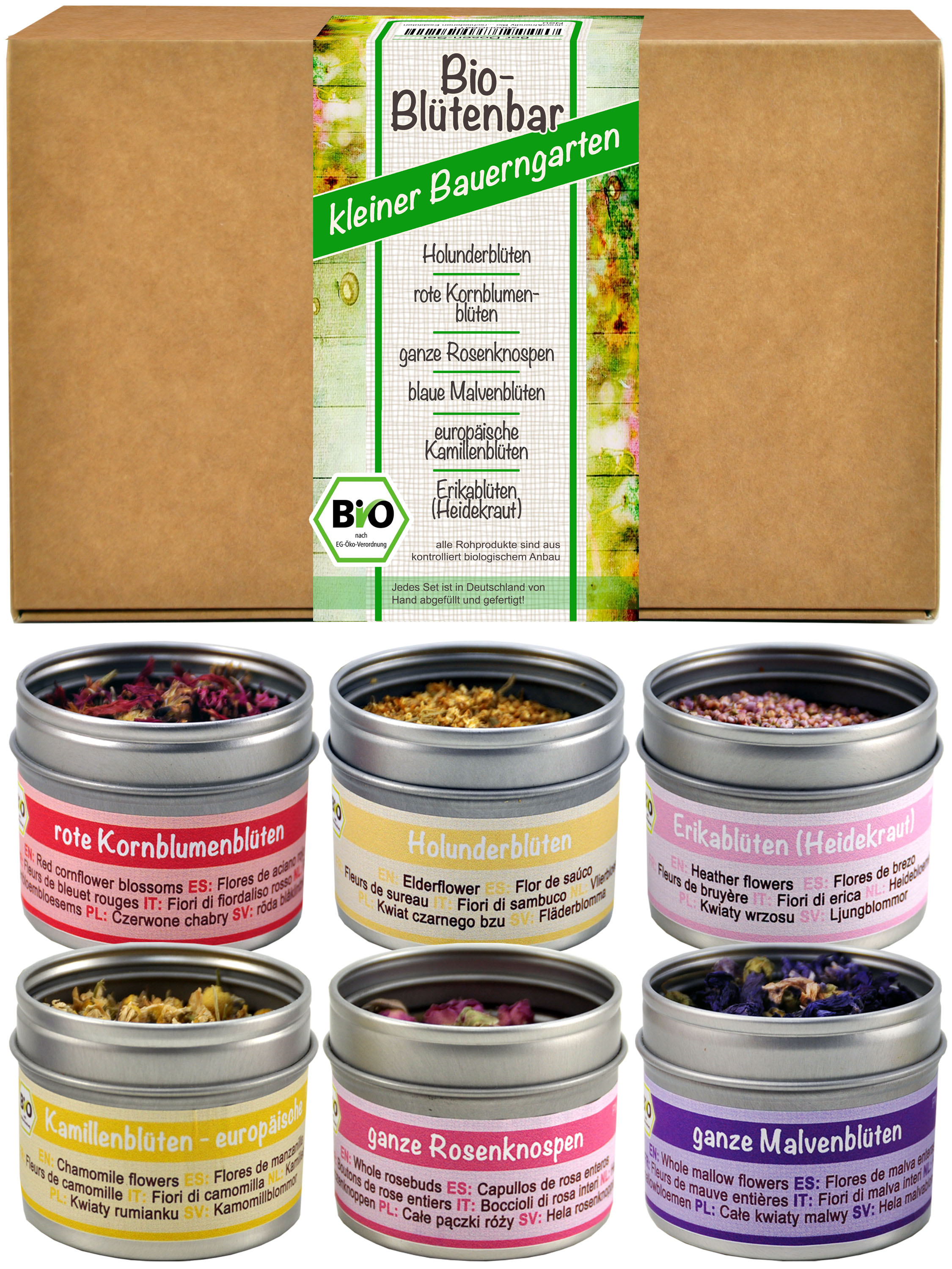 Kleiner Bauerngarten -  Bio Geschenkset mit 6 verschiedenen Bio Blüten