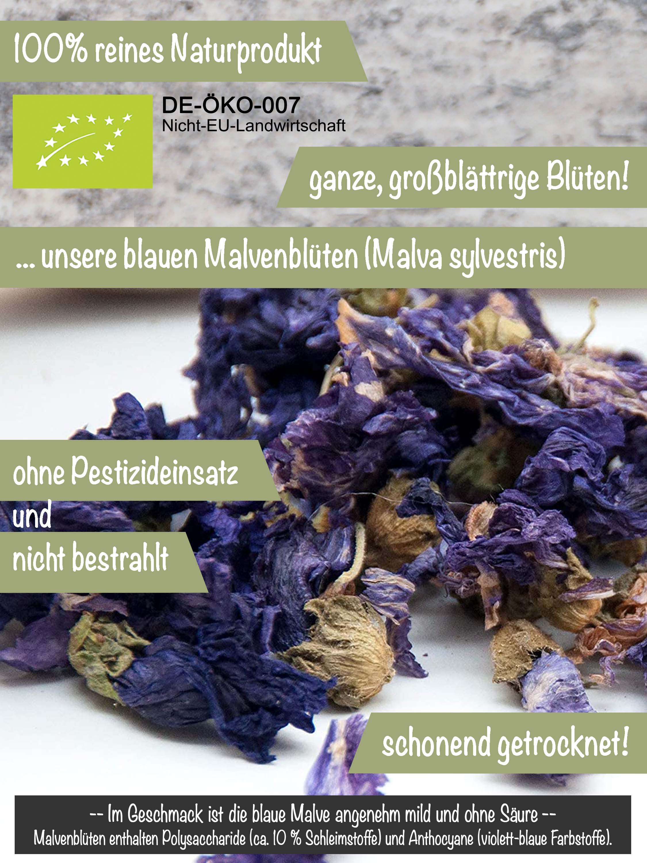 Blaue Bio Malvenblüten - getrocknete Essblüten