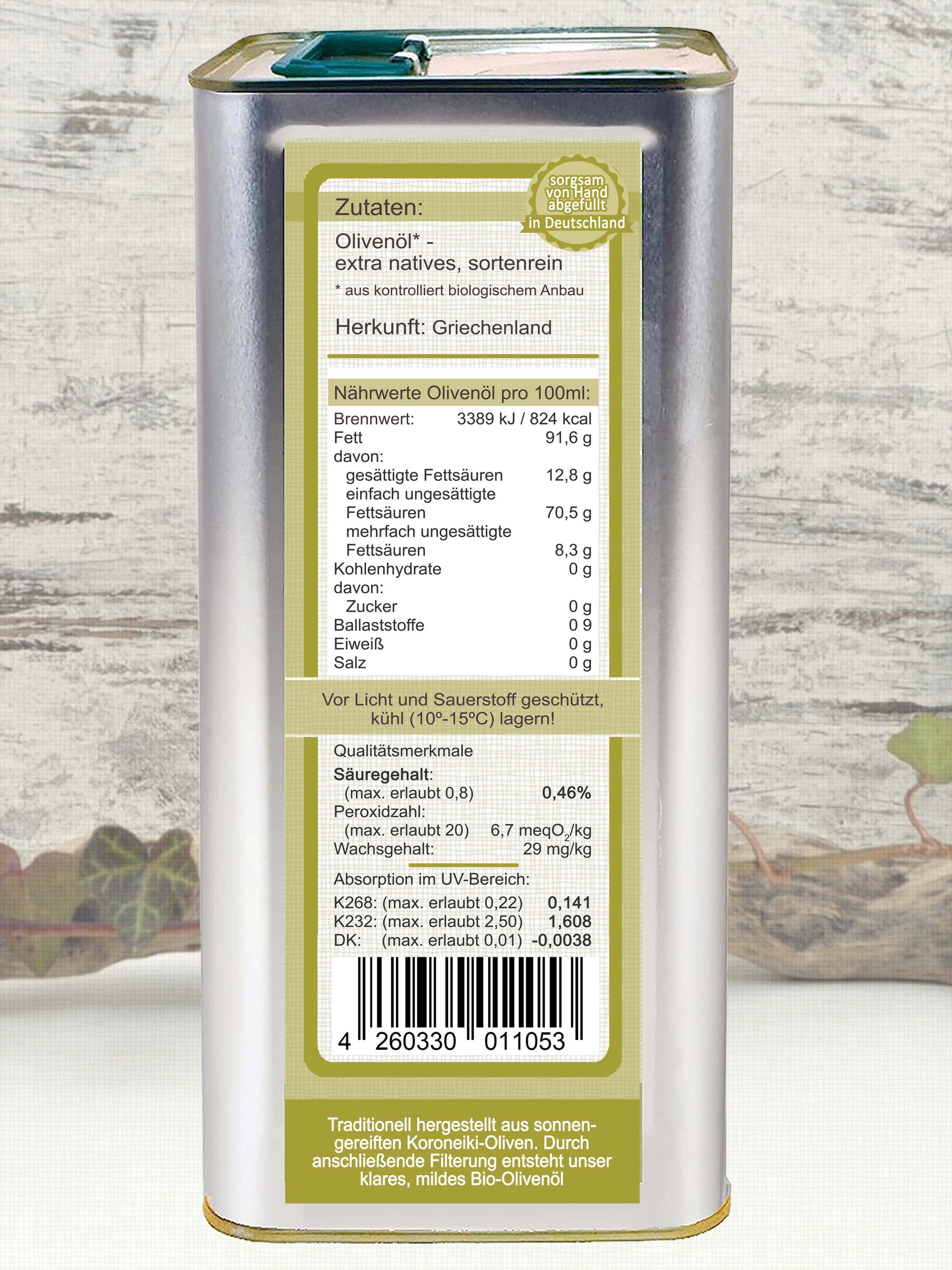 "unser Mildes" extra natives Bio-Olivenöl aus Griechenland