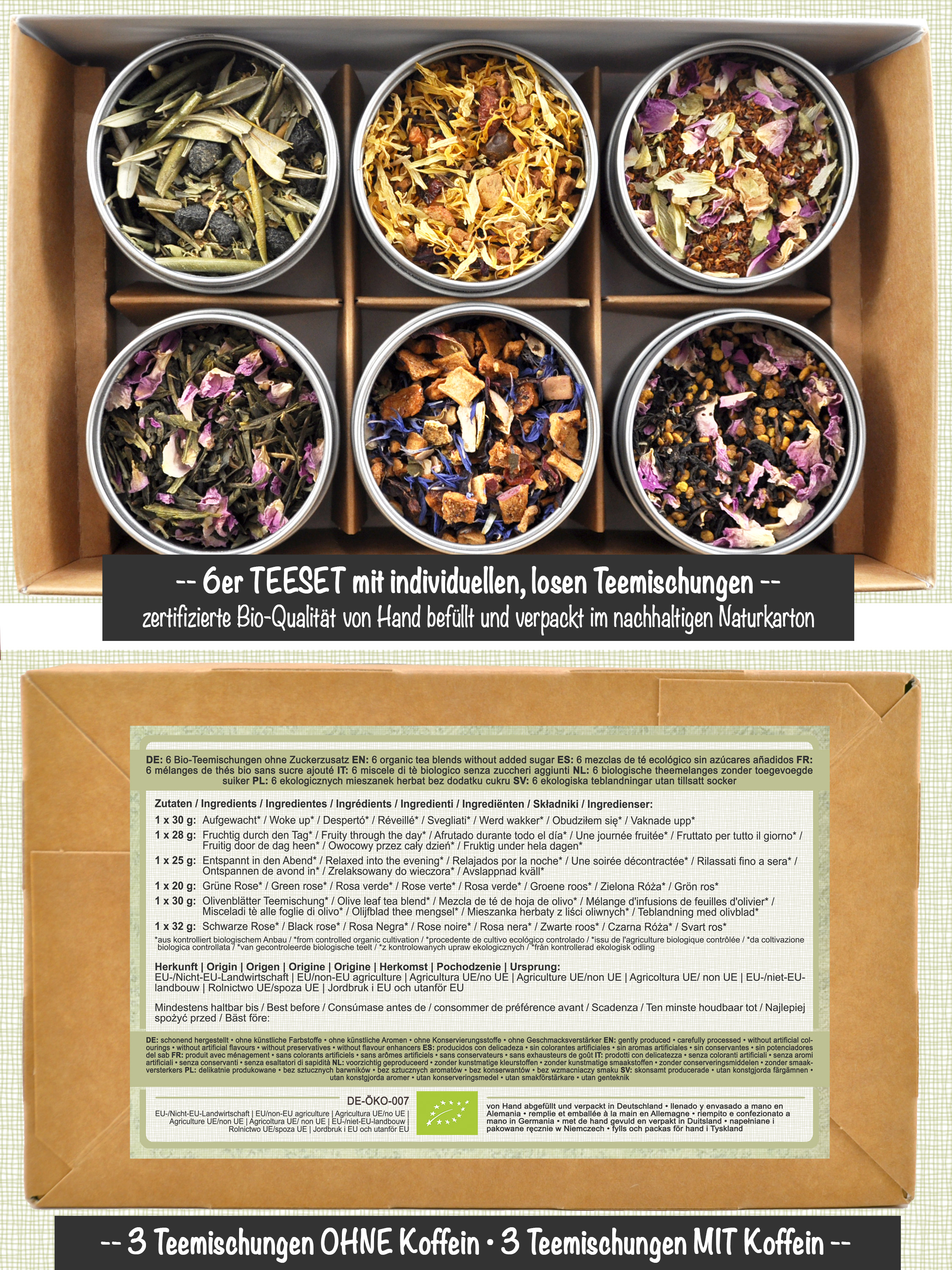 6er Bio Tee-Geschenkbox - für große Teeliebhaber mit 6 verschiedenen Teesorten