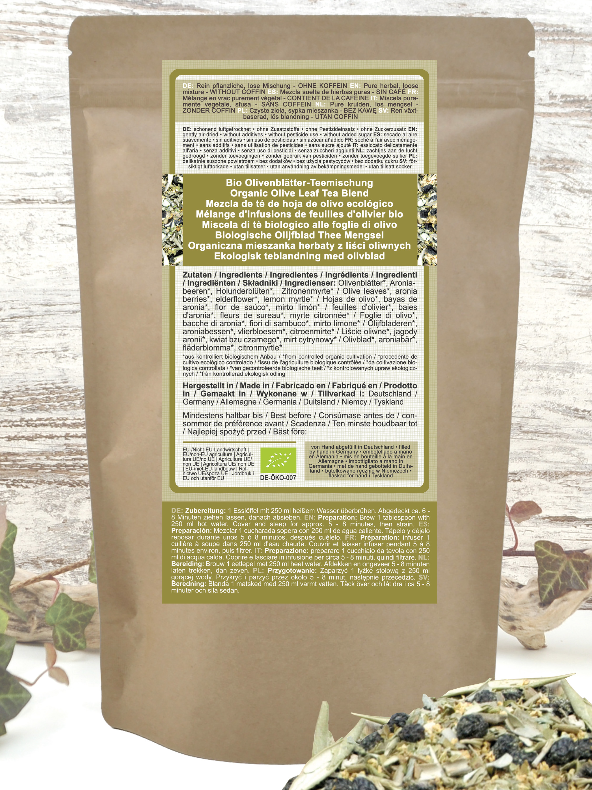Bio Olivenblätter-Teemischung mit Holunderblüten, Zitronenmyrte, Aroniabeeren