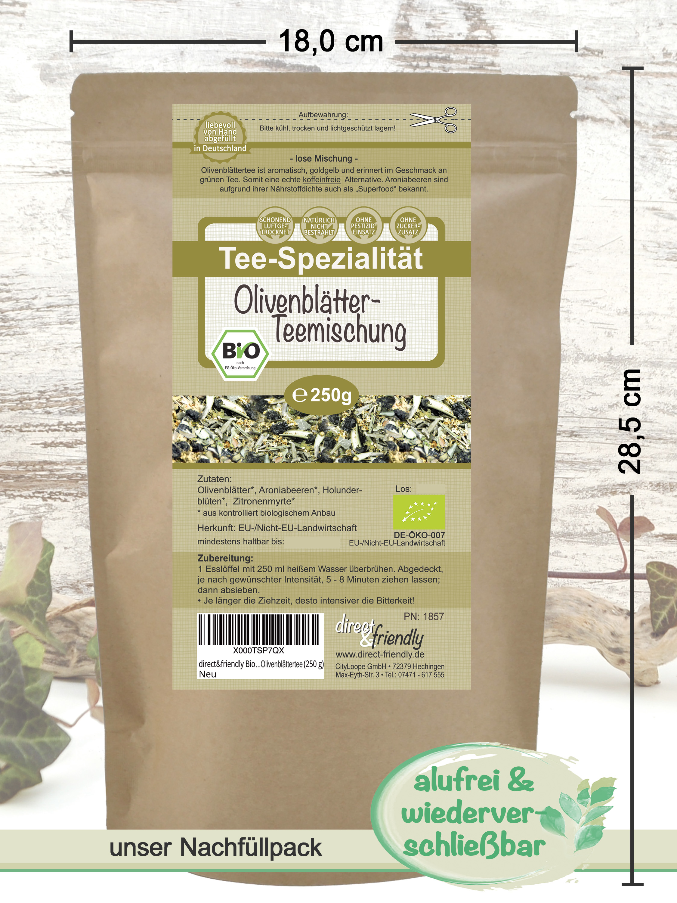 Bio Olivenblätter-Teemischung mit Holunderblüten, Zitronenmyrte, Aroniabeeren