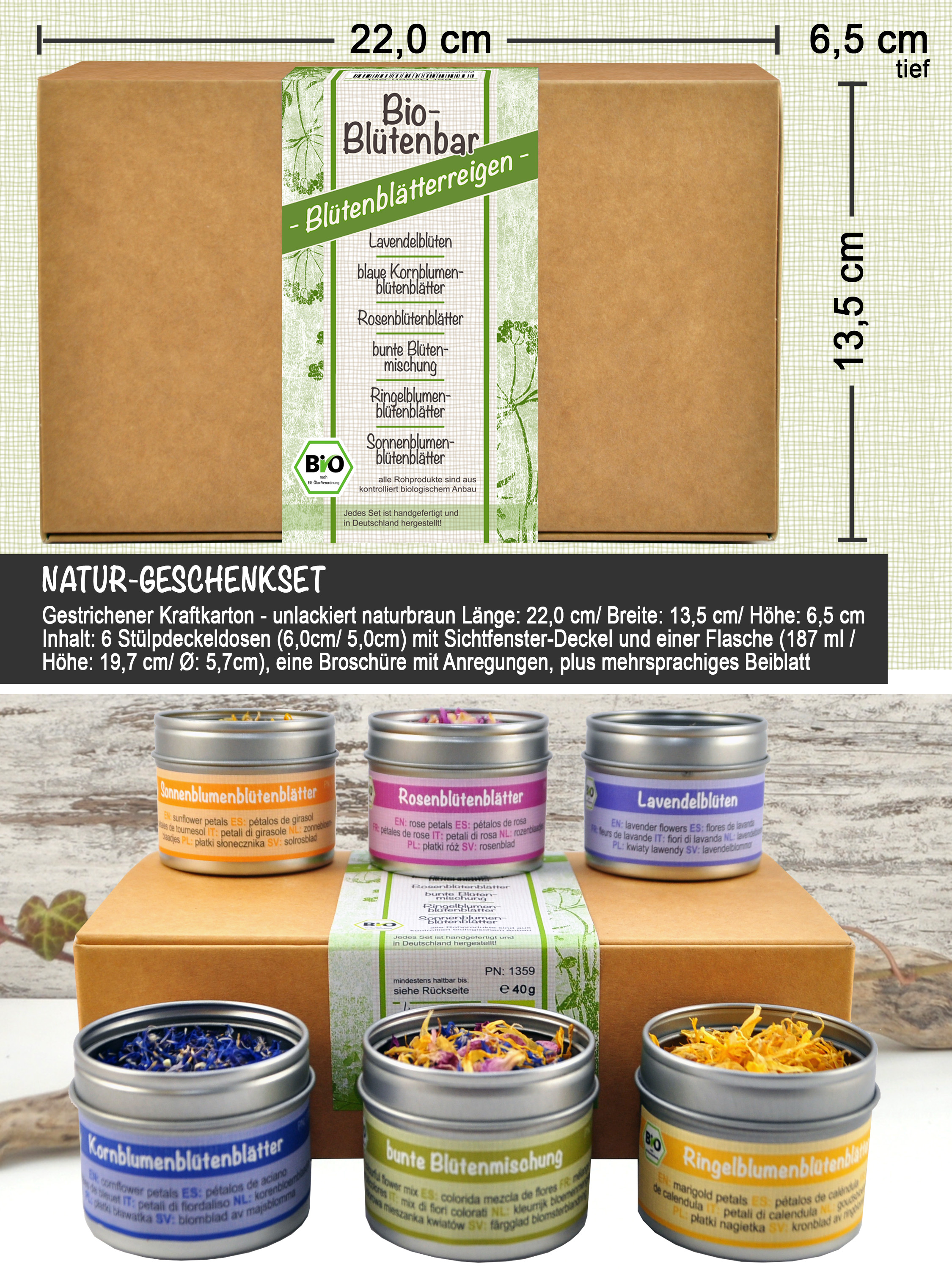 Blütenblätterreigen - Bio Geschenkset mit 6 verschiedenen Bio Blütenblätter