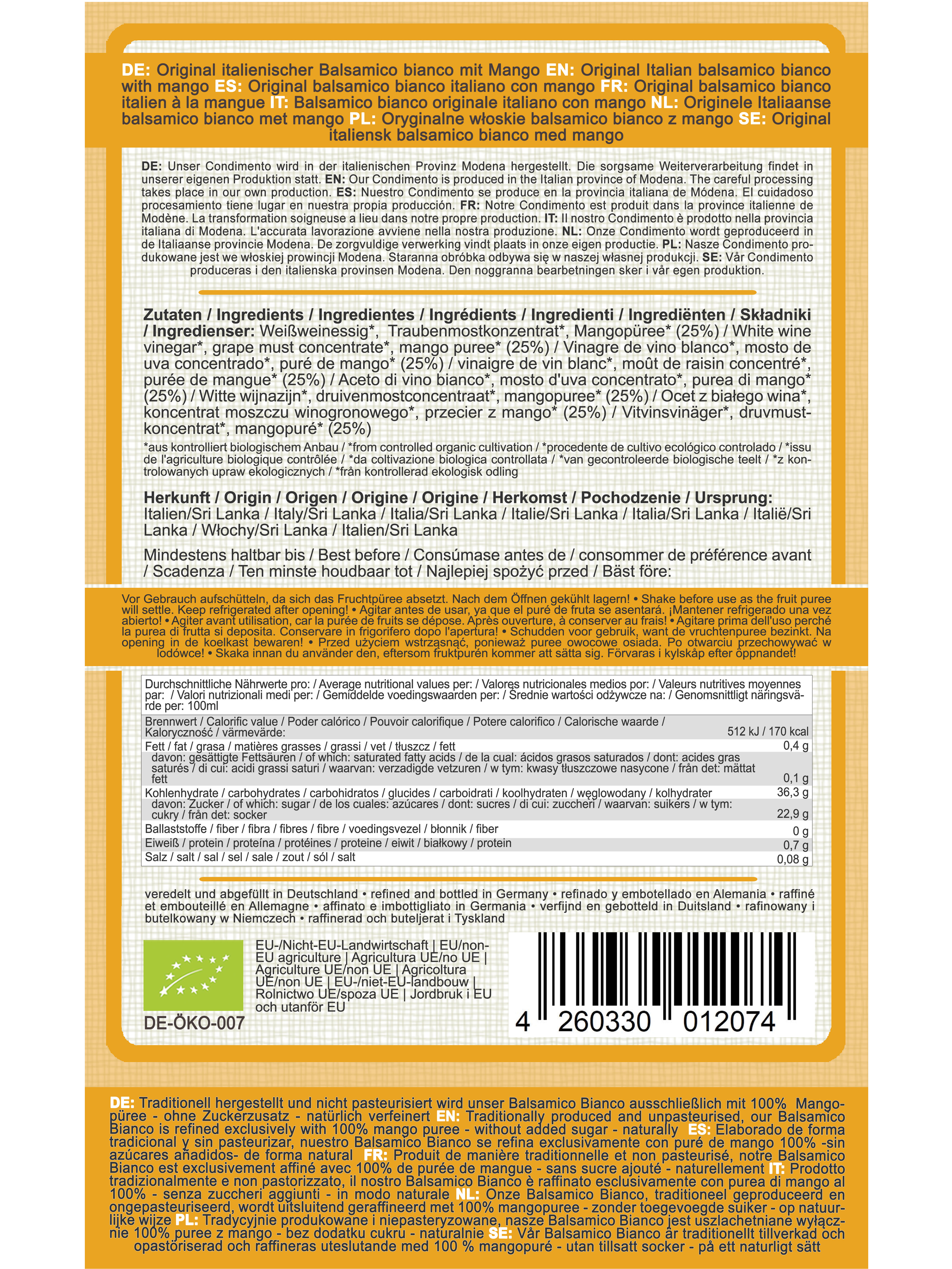 Bio Condimento Bianco mit Mango