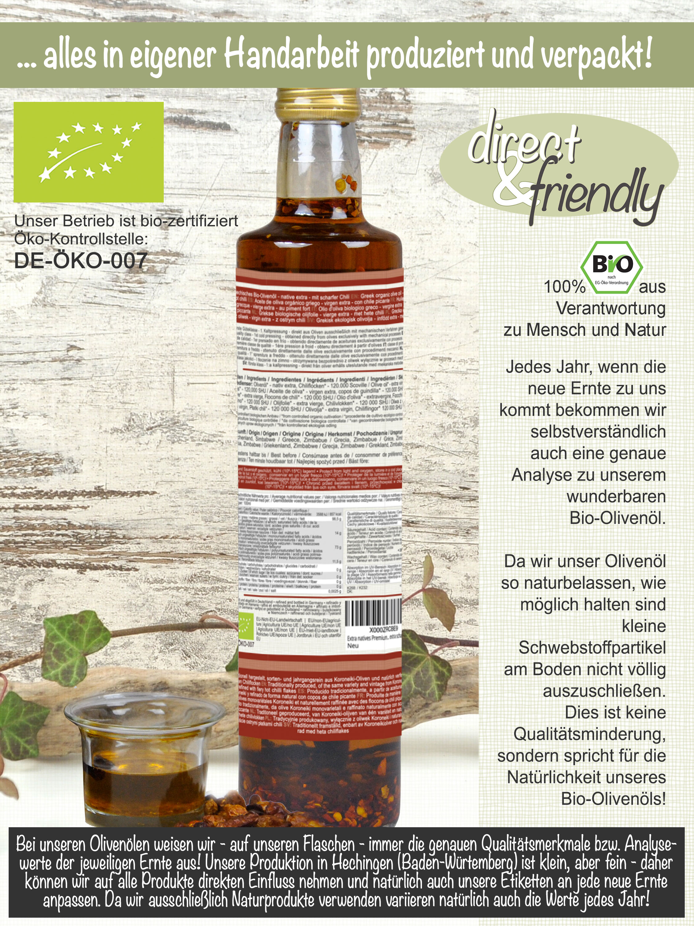 "unser Scharfes" extra natives Bio Olivenöl mit scharfer Chili