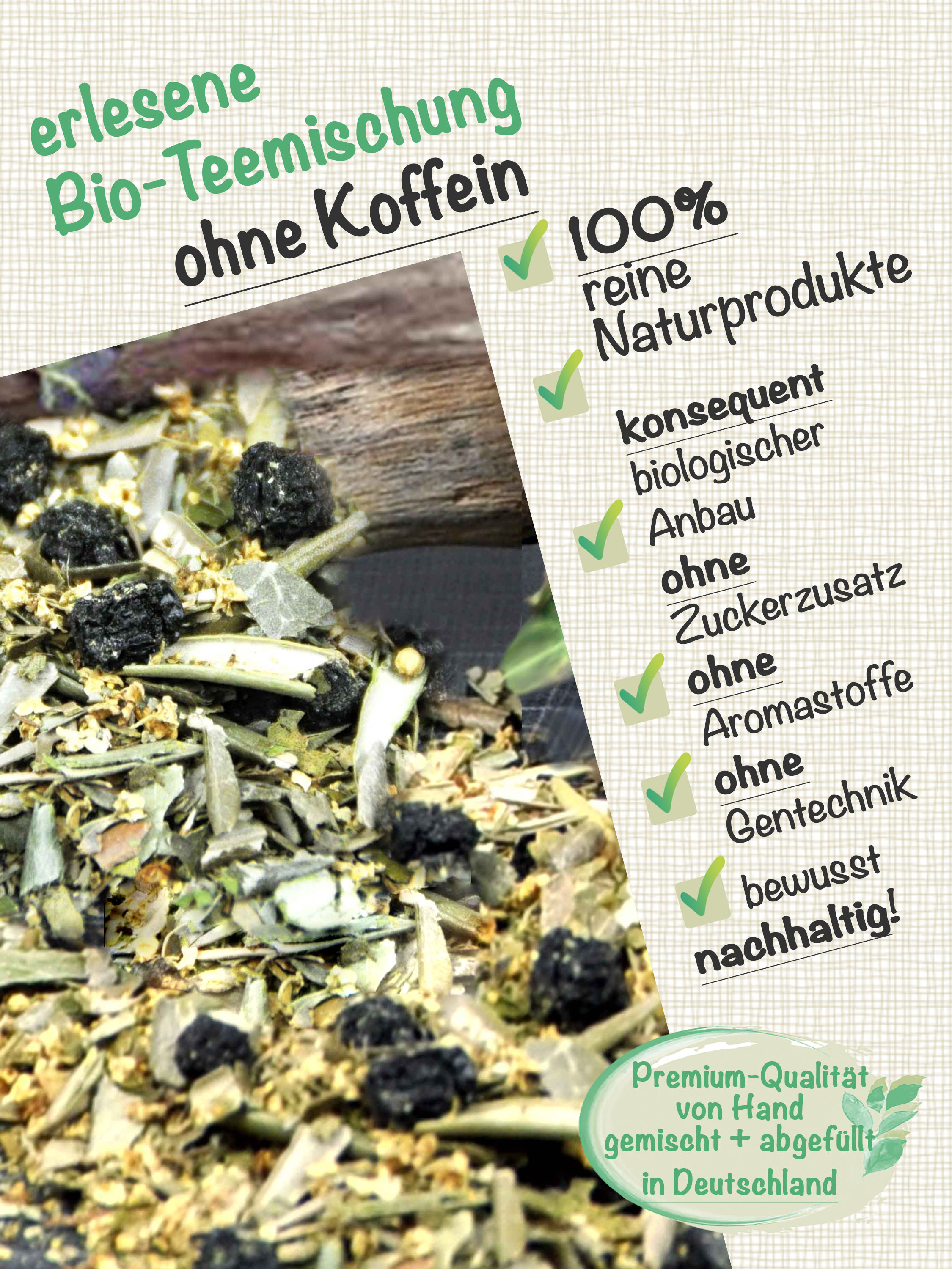 Bio Olivenblätter-Teemischung mit Holunderblüten, Zitronenmyrte, Aroniabeeren