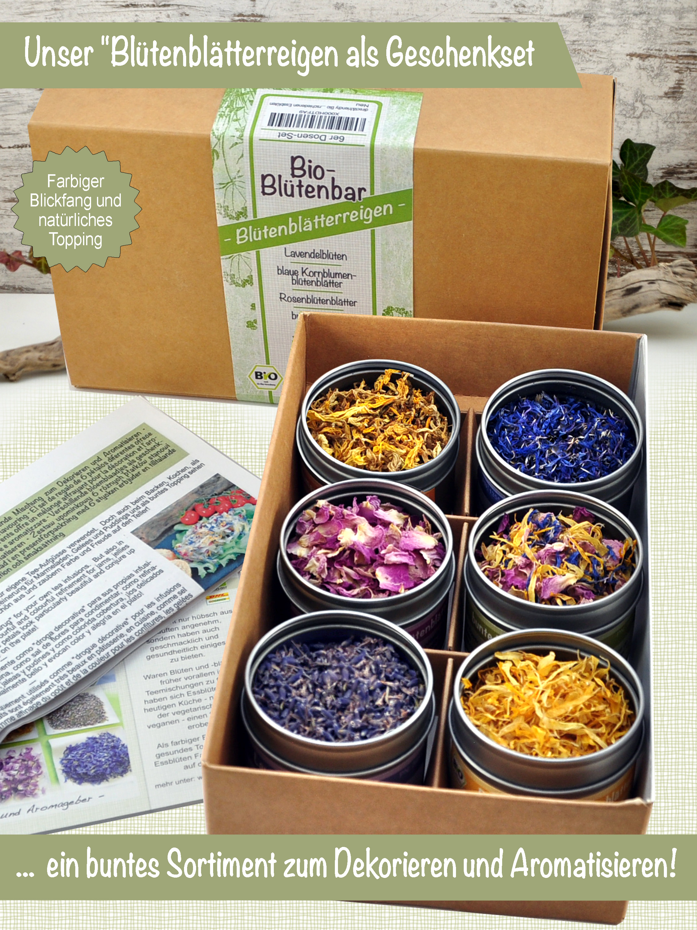 Blütenblätterreigen - Bio Geschenkset mit 6 verschiedenen Bio Blütenblätter