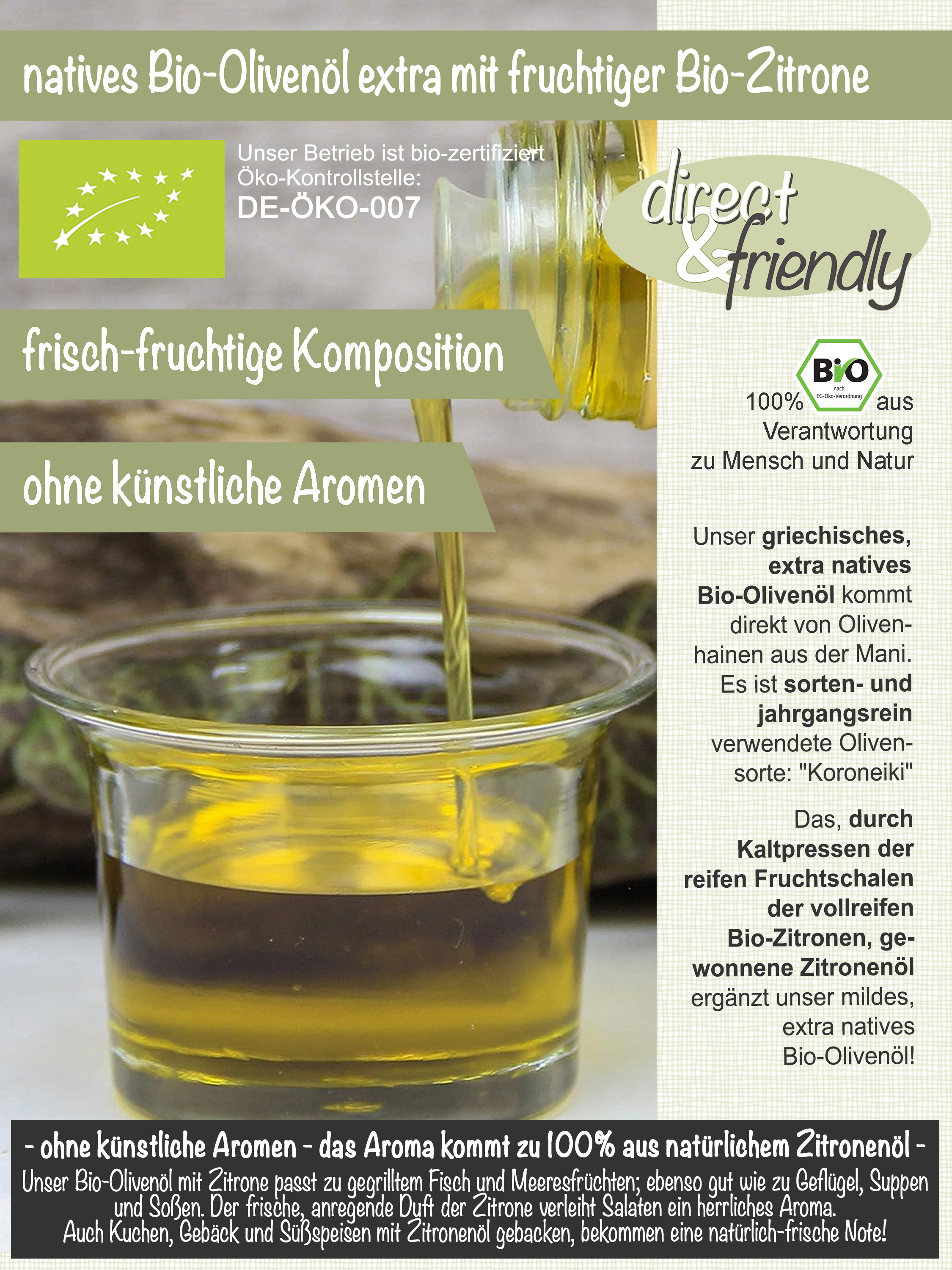 Extra natives Bio Olivenöl mit Zitrone
